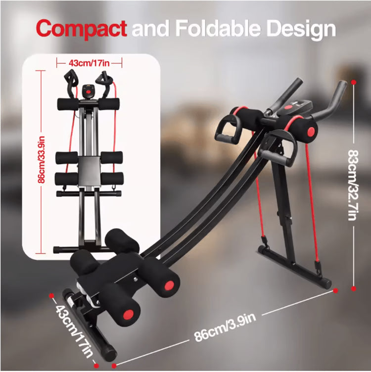 Foldable Ab Machine with LCD Monitor & Adjustable Resistance for Home Core Workouts